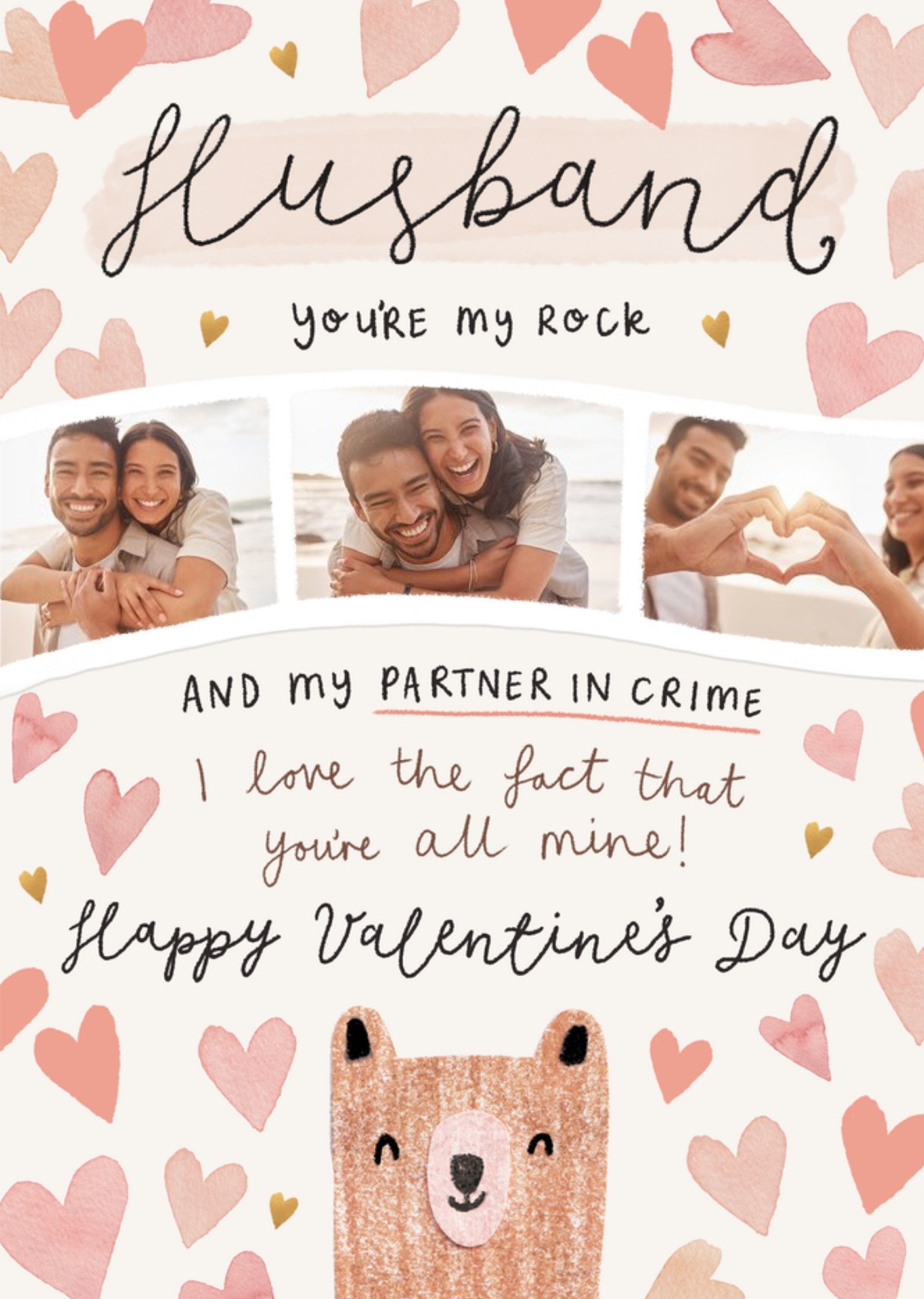Moonpig Cute Illustrated Bear Husband You're My Rock Photo Upload Valentine's Day Card
