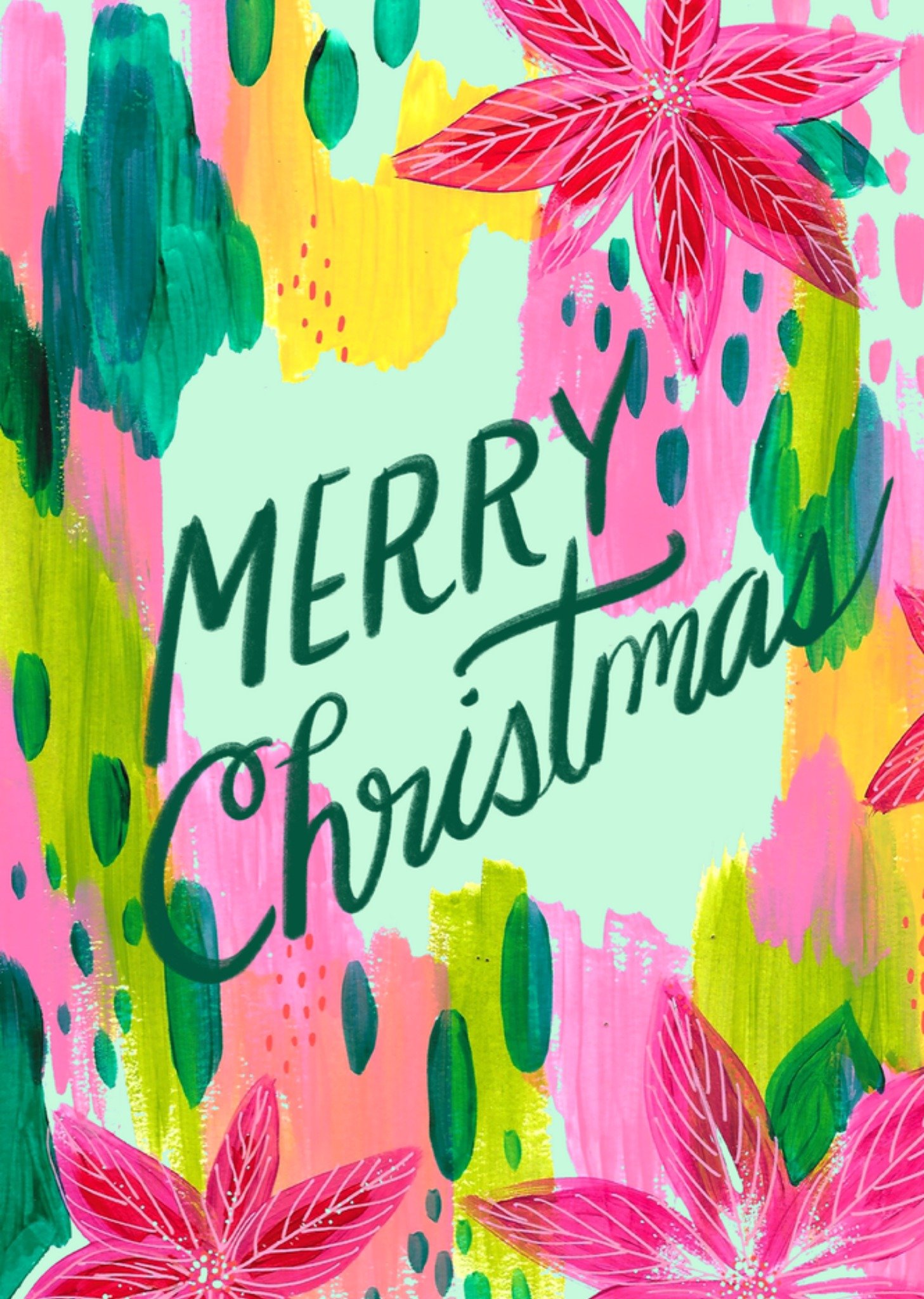 Moonpig Colourful Hand-Painted Illustrated Flowers And Brush Strokes With Handwritten Typography Mer
