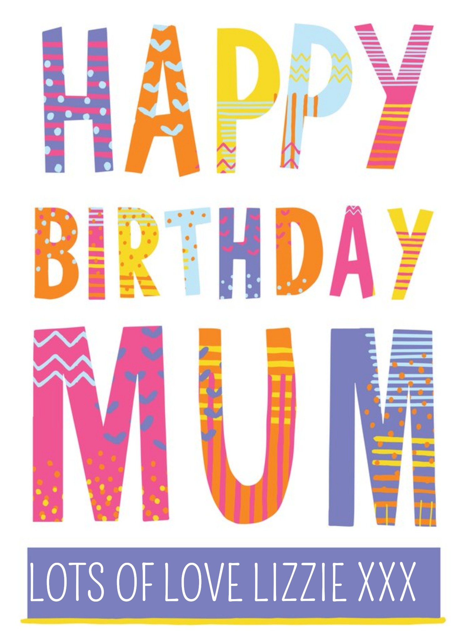 Moonpig Bright Patterned Letters Happy Birthday Mum Card