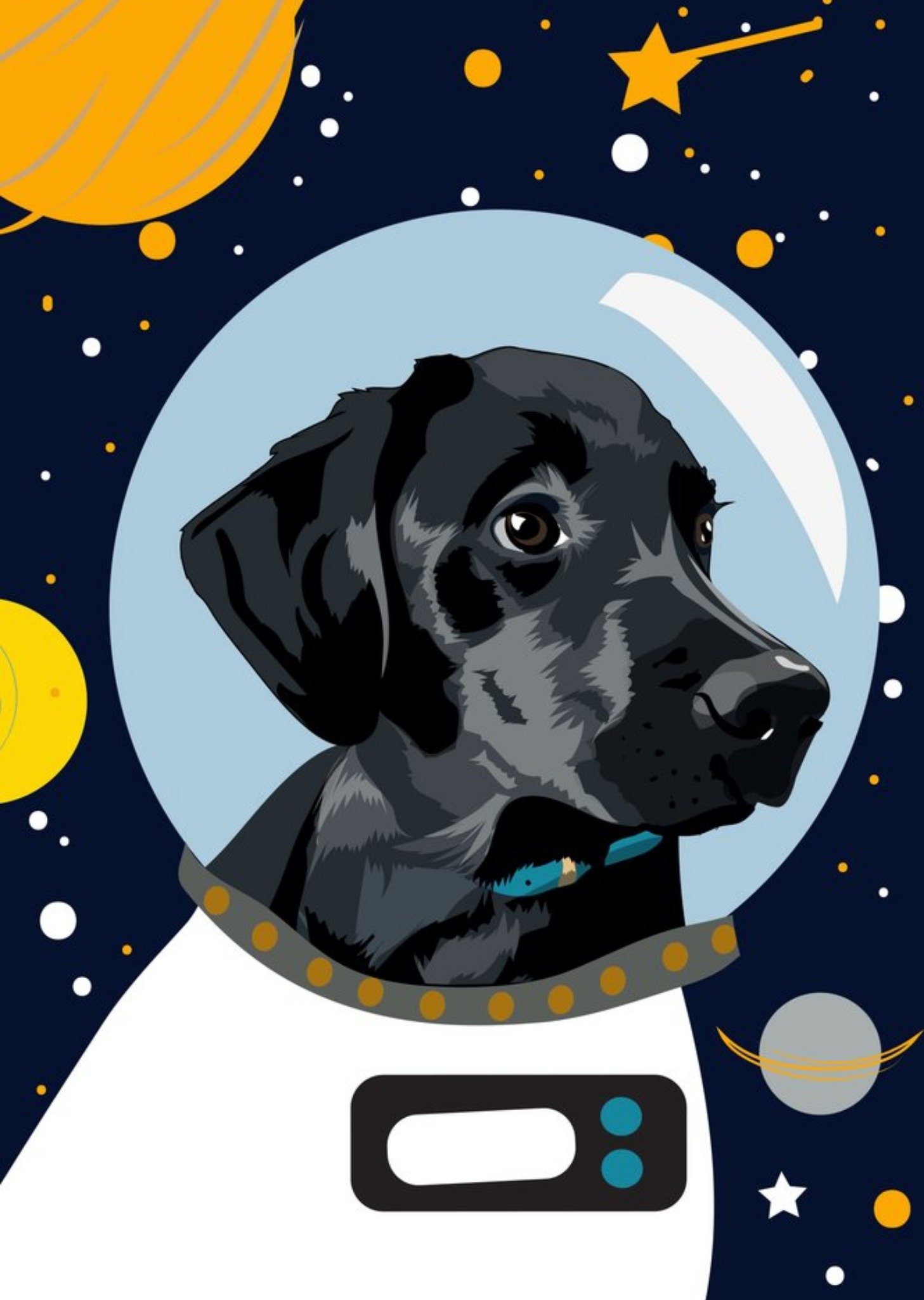 Moonpig Illustrated Astronaut Black Labrador Space Dog Card