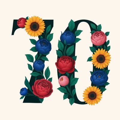 Vintage Floral Illustrated 70th Birthday Card 