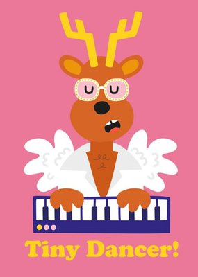 Illustration Of A Reindeer Dressed Like A Famous British Singer Tiny Dancer Christmas Card