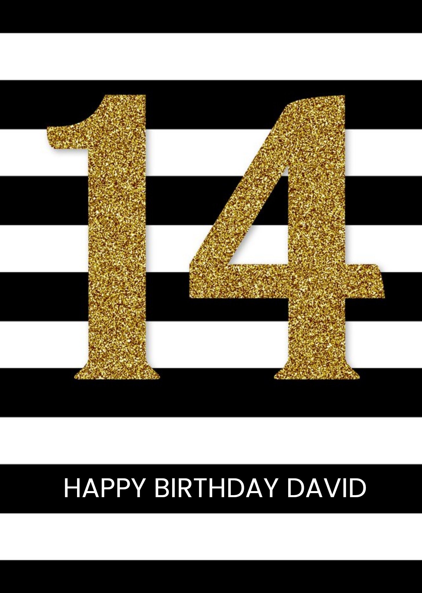 Moonpig Black And White Stripes Personalised Happy 14th Birthday Card