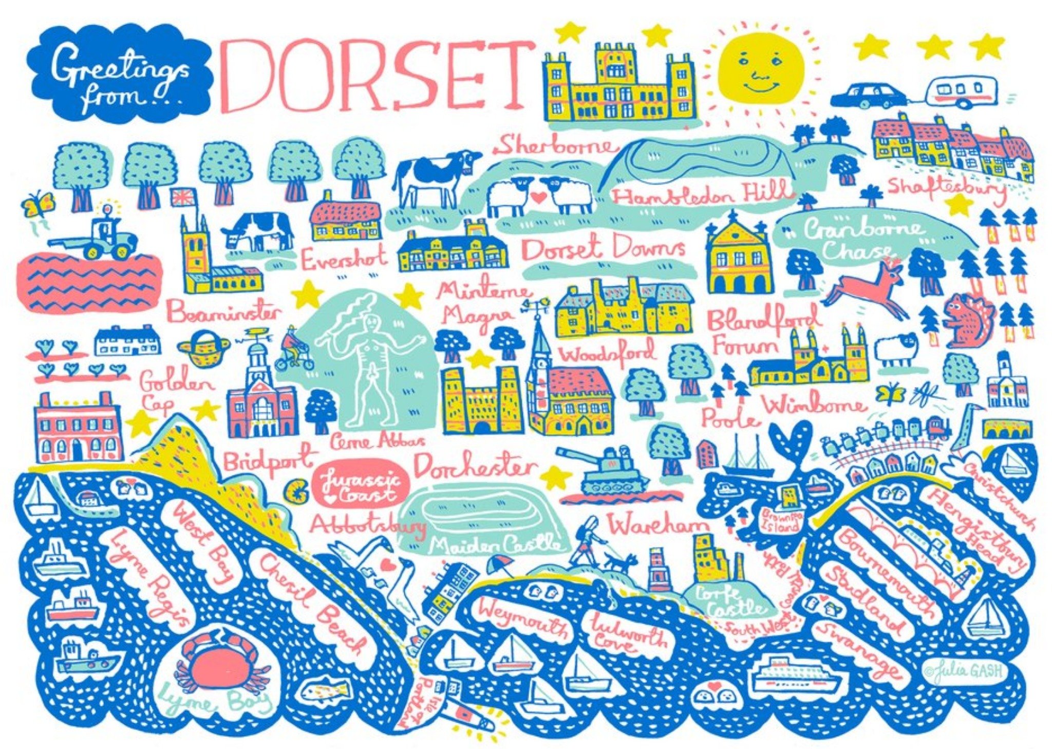 Moonpig Illustrated Greetings From Dorset Map Card