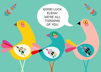 Three Birds Personalised Text Good Luck Card