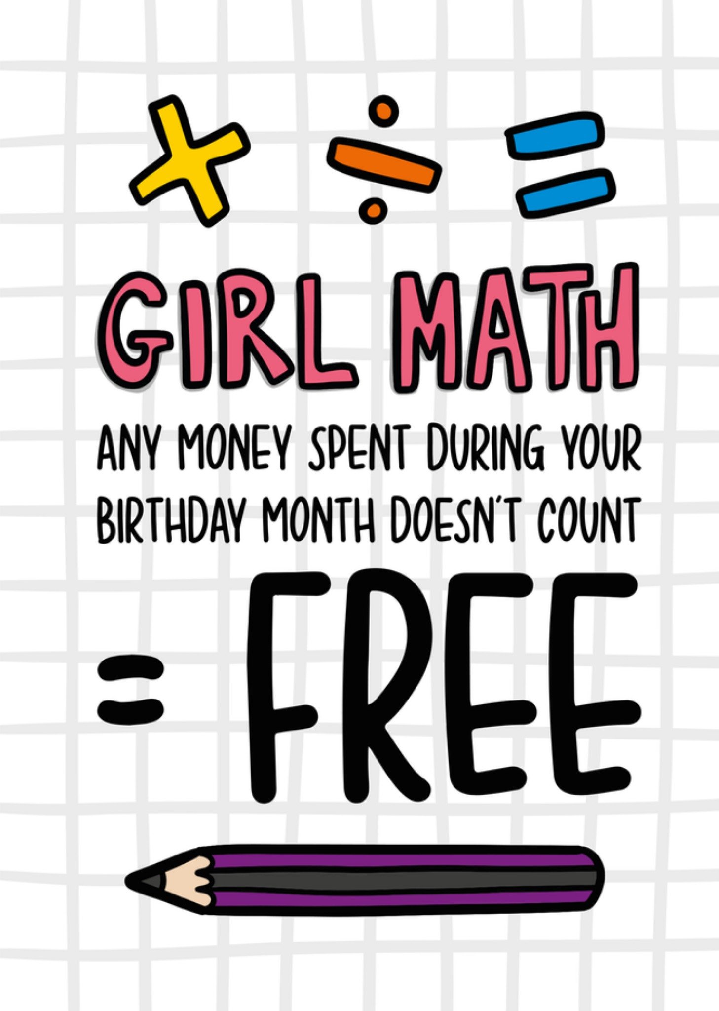 Moonpig Girl Math Birthday Card, Large