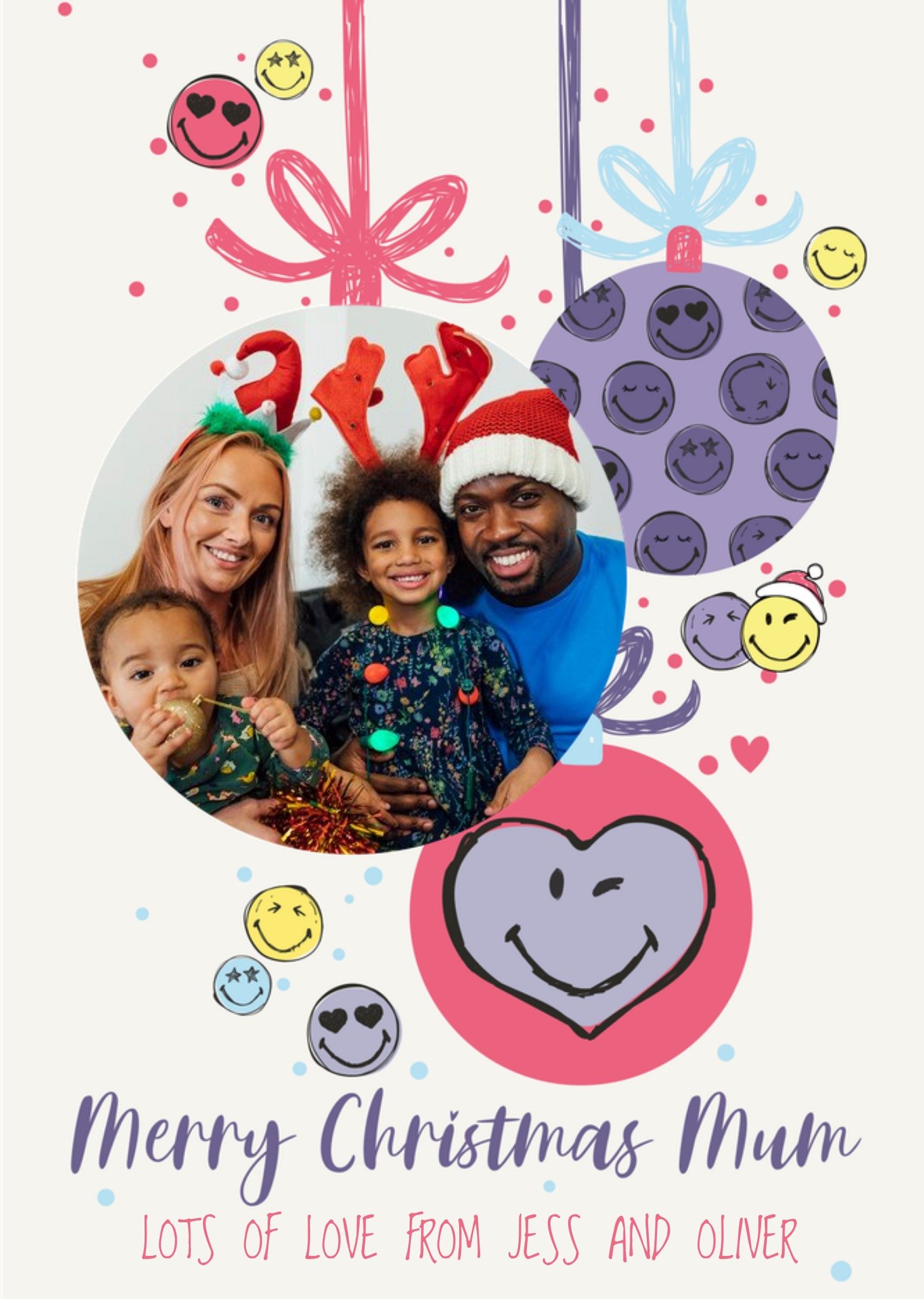 Moonpig Smiley World Fun Bauble Photo Upload Christmas Card For Mum