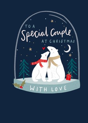 Special Couple illustrated Polar Bear Snow Globe Christmas Card