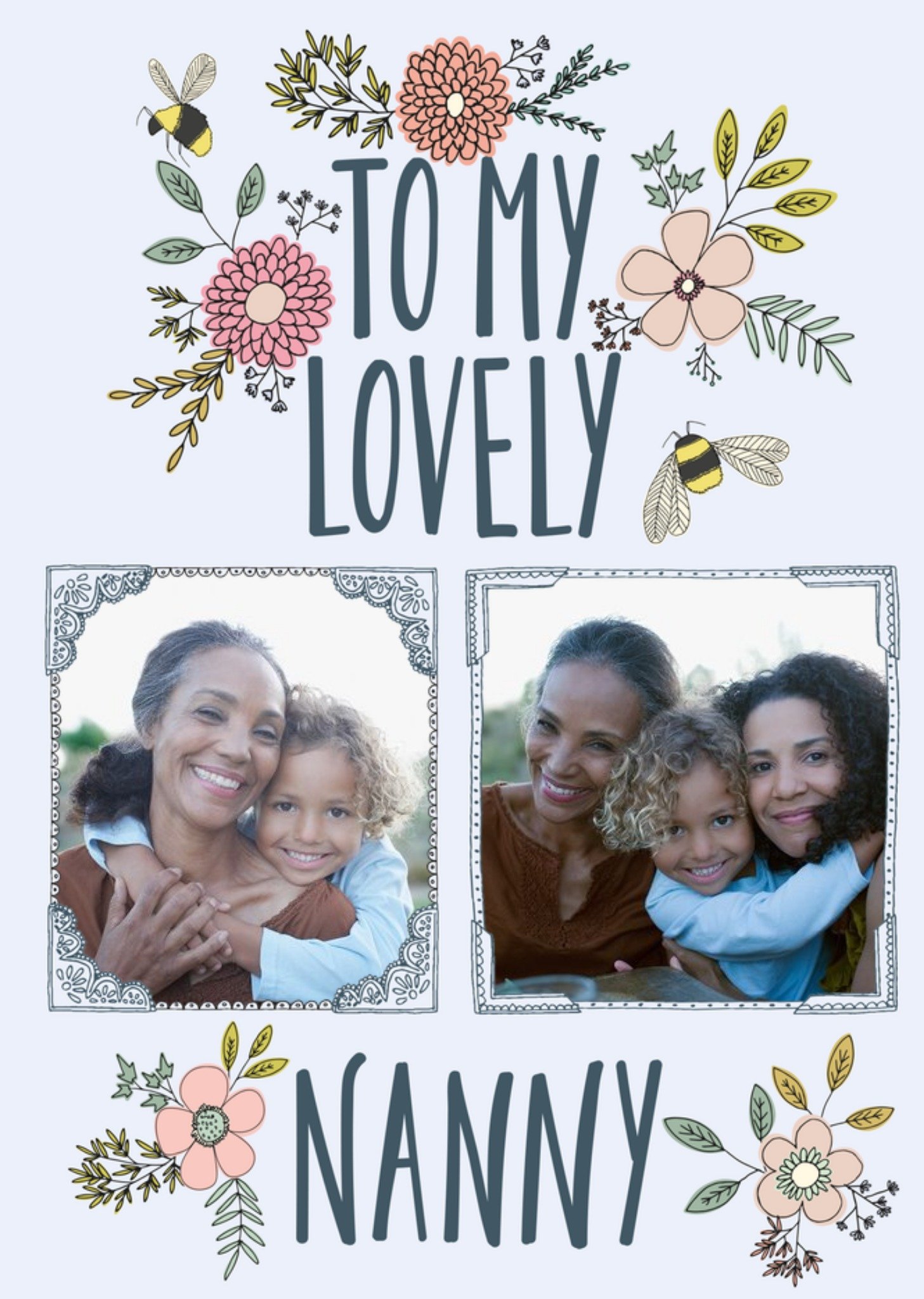 Moonpig Traditional Flowers And Bumblebee Happy Birthday Lovely Nanny Card