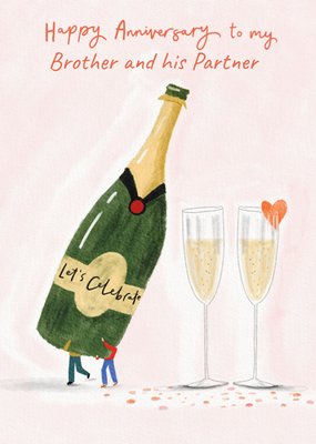 Watercolour Champagne Bottle & Flutes Happy Anniversary Card