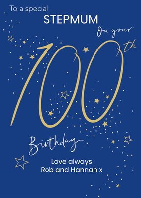 Clintons Blue and Gold Sparkle 100th Birthday Card