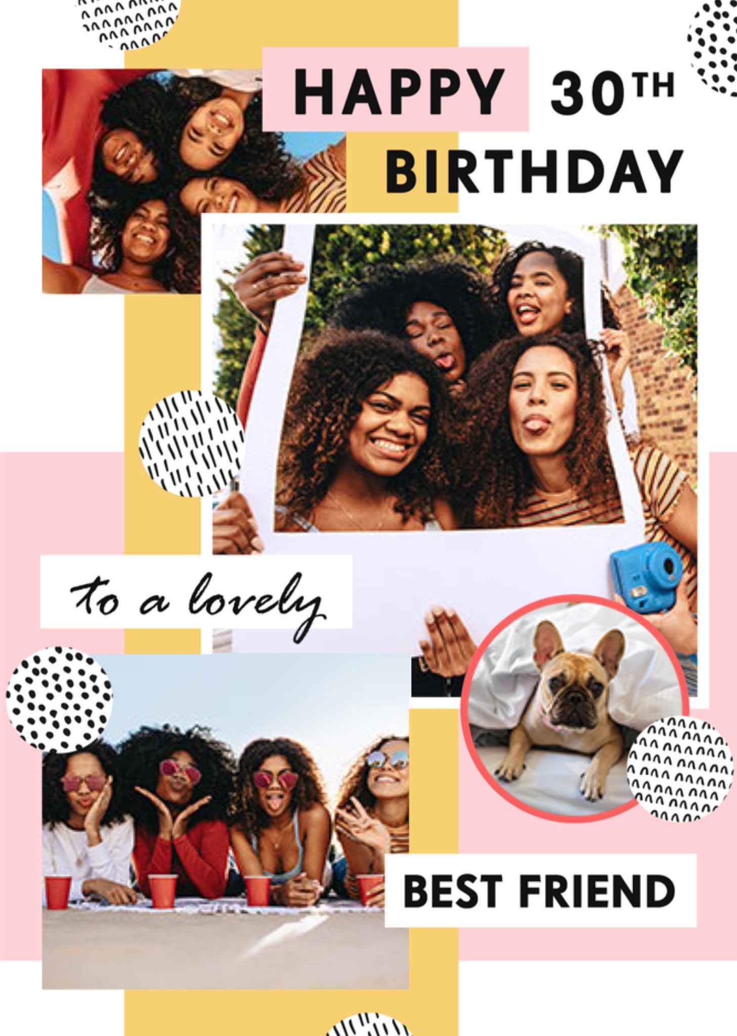 Moonpig Bougie Best Friend Photo Upload Pink Abstract 30th Birthday Card