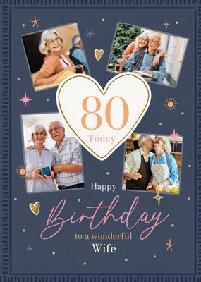 Wonderful Wife Photo Upload 80th Birthday Card