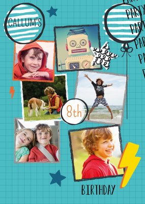 Balloon And Lighting Photo Upload Birthday Party Invitation