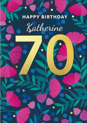 Illustration Purple Floral 70 Milestone Female Birthday Card