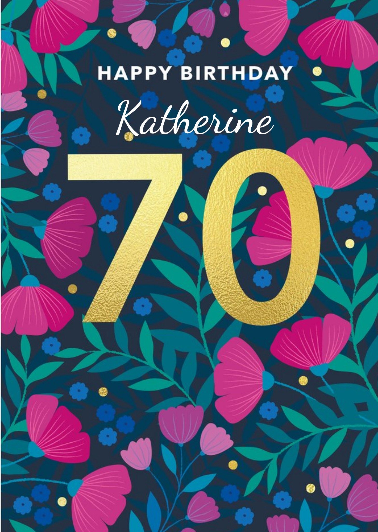 Moonpig Illustration Purple Floral 70 Milestone Female Birthday Card