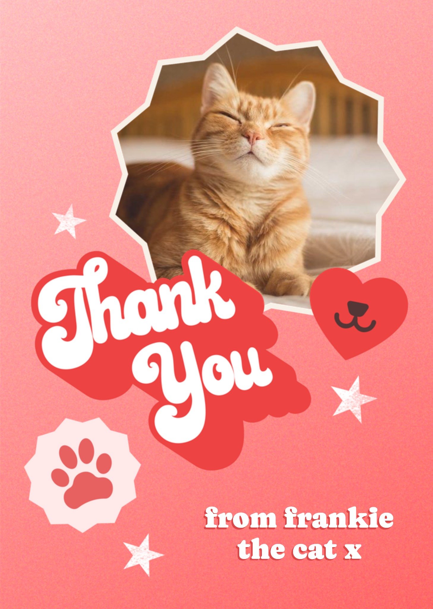 Moonpig Retro Typography With A Star Burst Photo Frame From The Cat Thank You Photo Upload Card