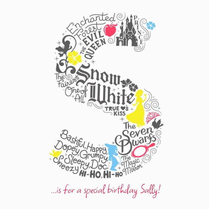 Disney Scribble Snow White Personalised Text Card