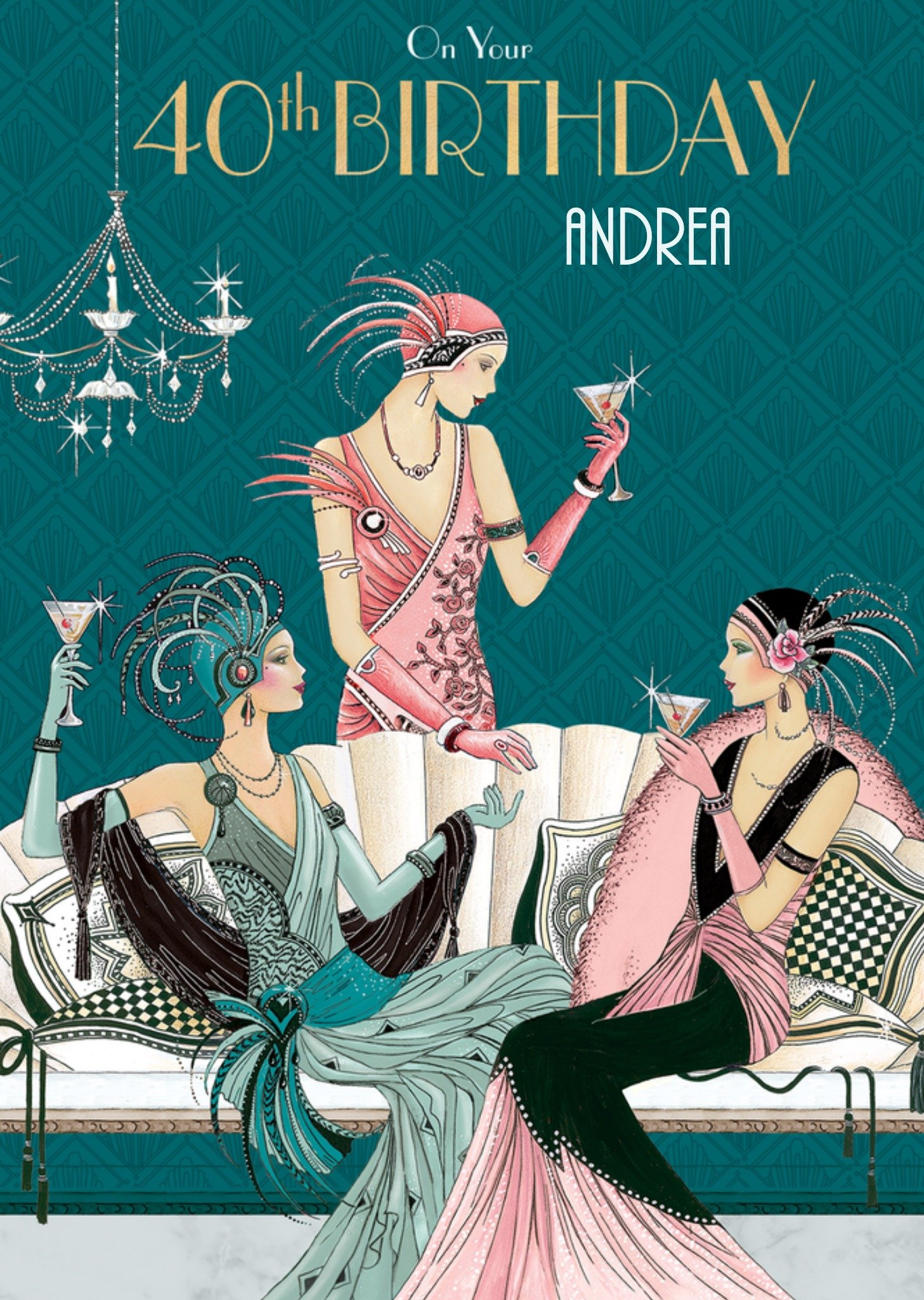 Moonpig 40th Birthday Art Deco Card
