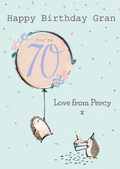 Clintons Gran Illustrated Hedgehog 70th Birthday Card