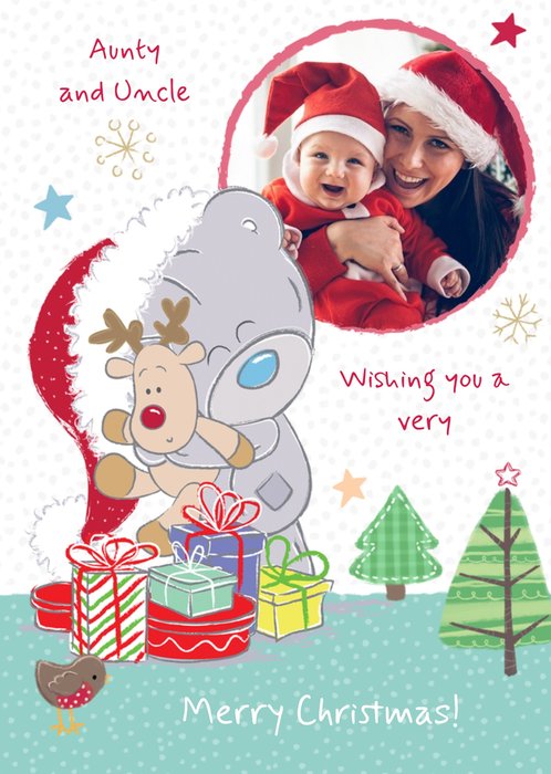 Tatty Teddy And Cuddly Rudolph Personalised Photo Upload Merry Christmas Card For Aunt And Uncle