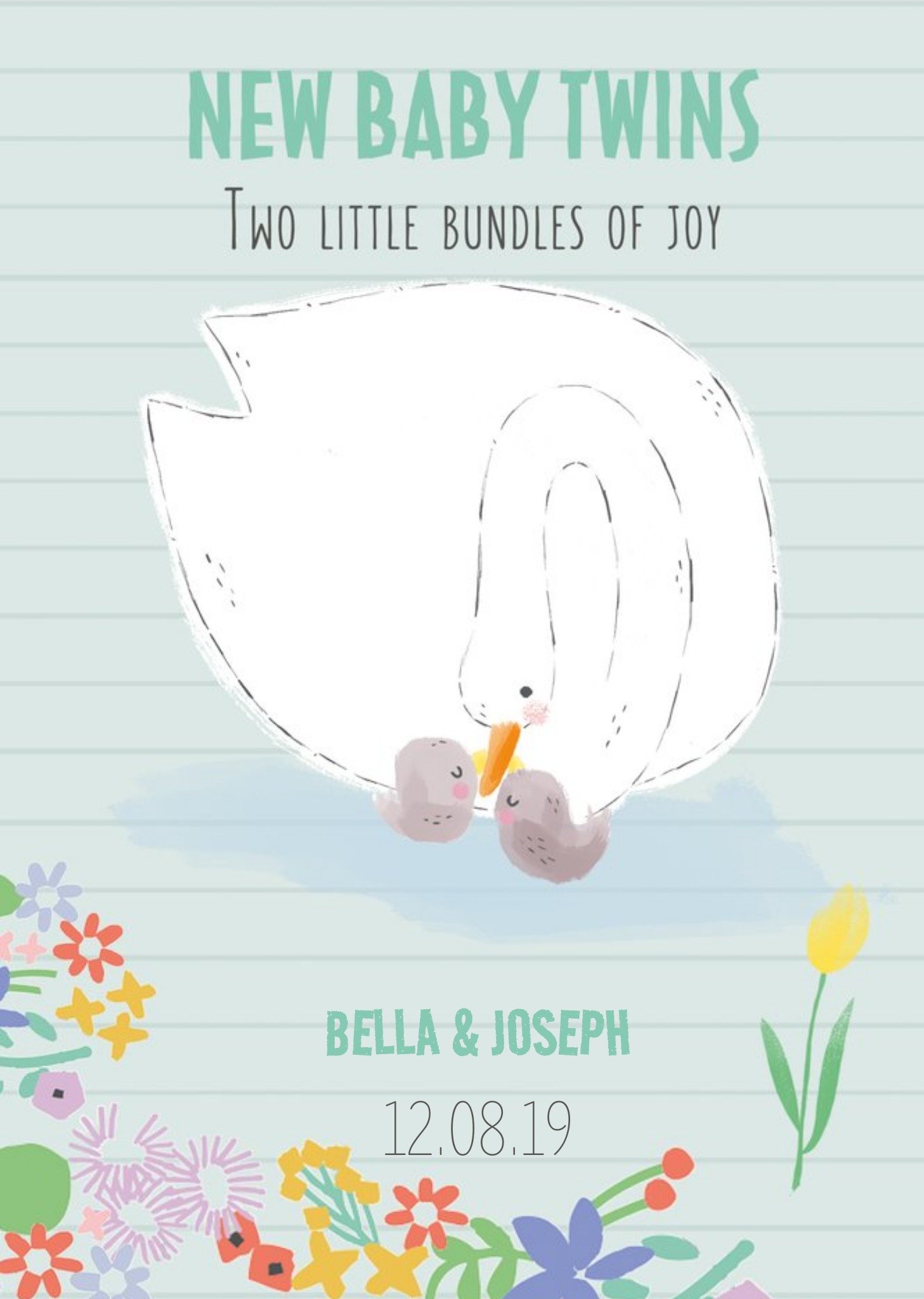 Moonpig Cute Parent And Baby Swan Twins Two Little Bundles Of Joy New Baby Card