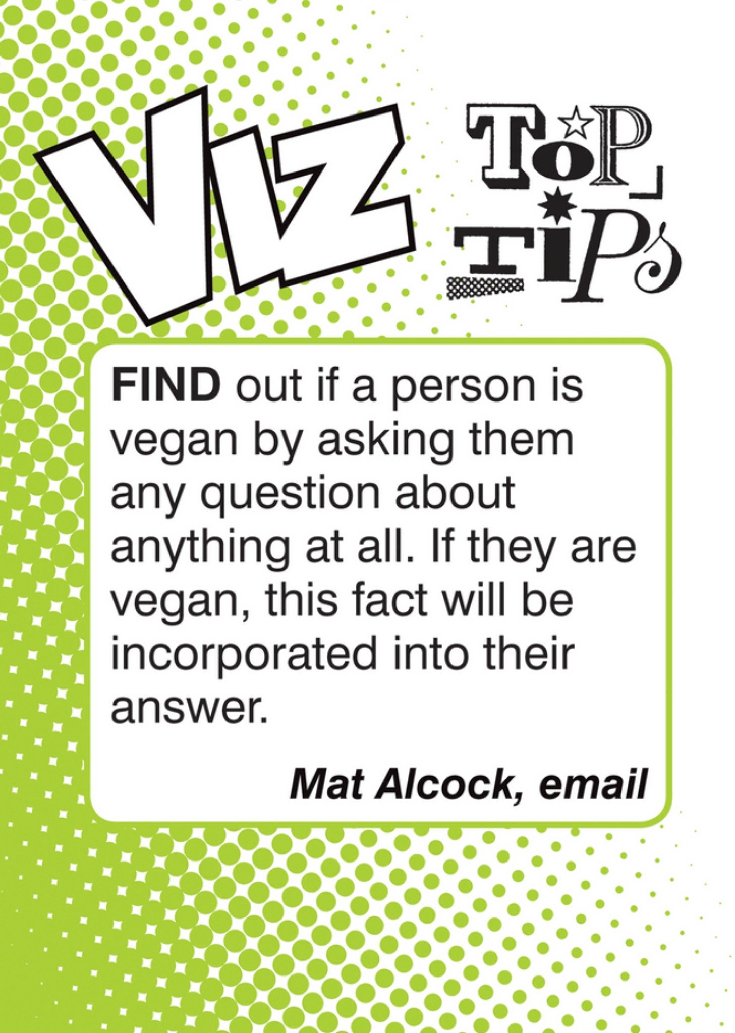 Moonpig Viz Top Tips Find Out If A Person Is Vegan.... Card Ecard