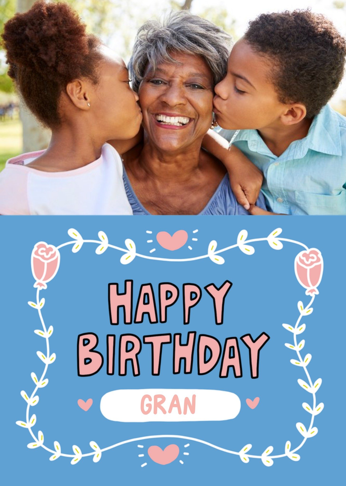 Moonpig Decorative Rose Border Illustration Gran Birthday Photo Upload Card