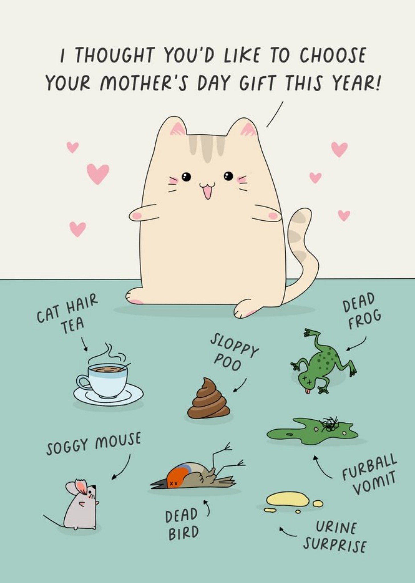 Moonpig Anime Themed Illustration Of A Cute Cat With Unpleasant Gifts Mother's Day Card