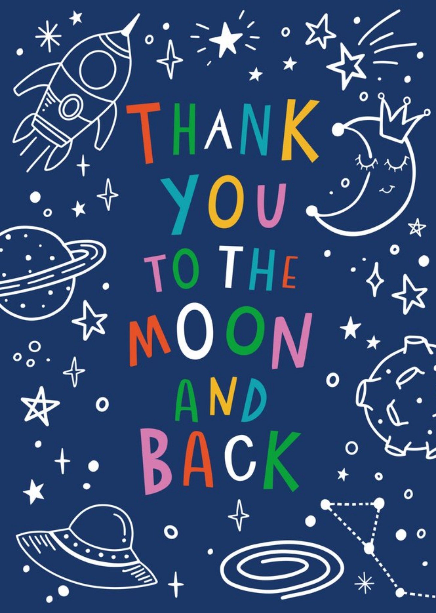 Moonpig Thank You To The Moon And Back Space Doodle Card
