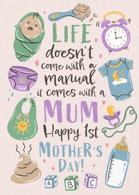 Stereotypically Me Life Doesn't Come With A Manual It Comes With Mum Hand-Illustrated Mother's Day Card