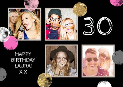 30th Birthday Metallic Polka Dot Photo Upload Card