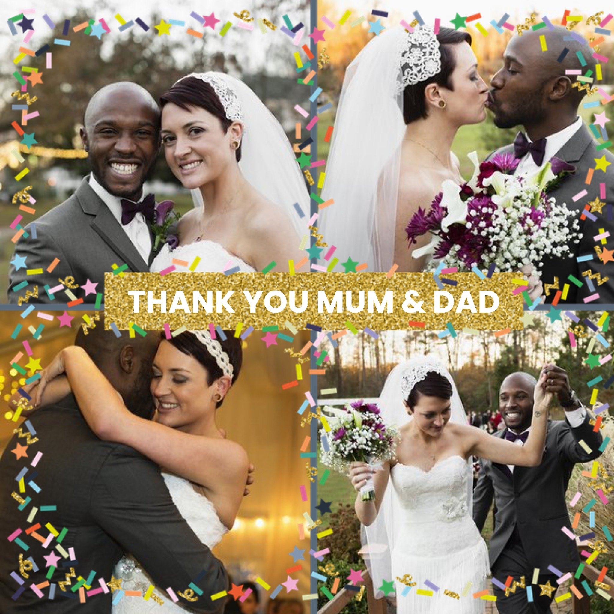 Moonpig Wedding Card - Colourful Confetti - Photo Upload - Thank You - Mum And Dad