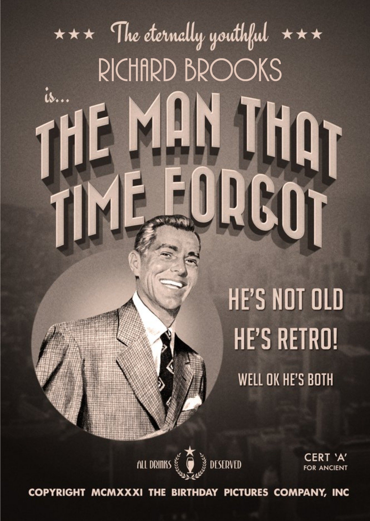 Moonpig Film Noir The Man That Time Forgot Birthday Card