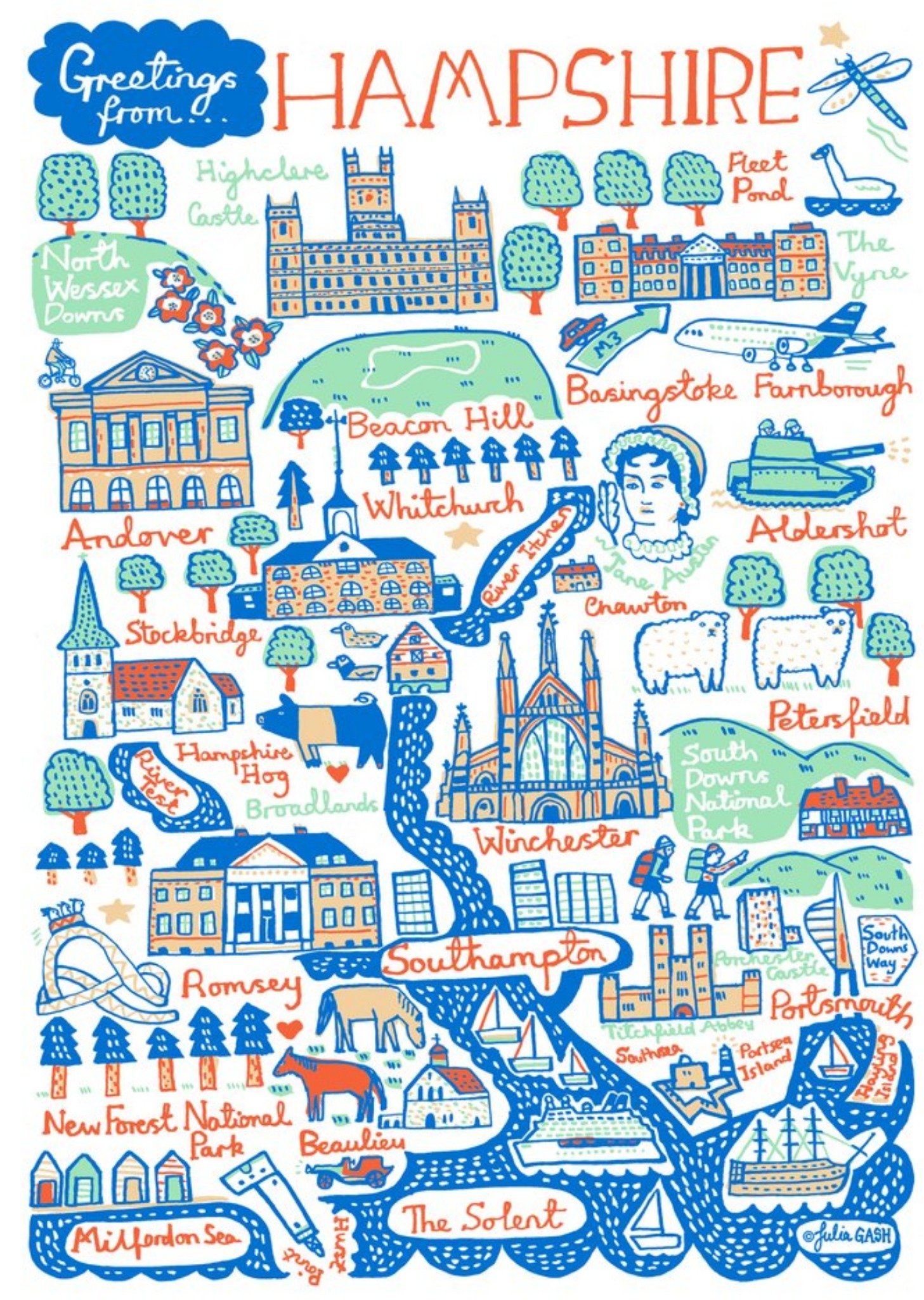 Moonpig Illustrated Greetings From Glasgow Map Card