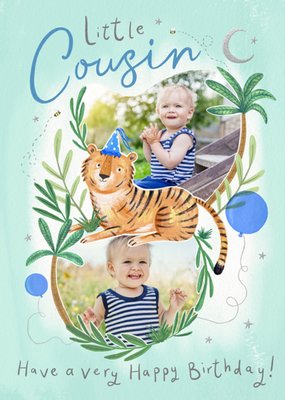 Little Cousin Have A Very Happy Birthday Illustrated Tiger Photo Upload Card