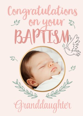 Typographic Photo Upload Congratulations On Your Baptism Granddaughter Card