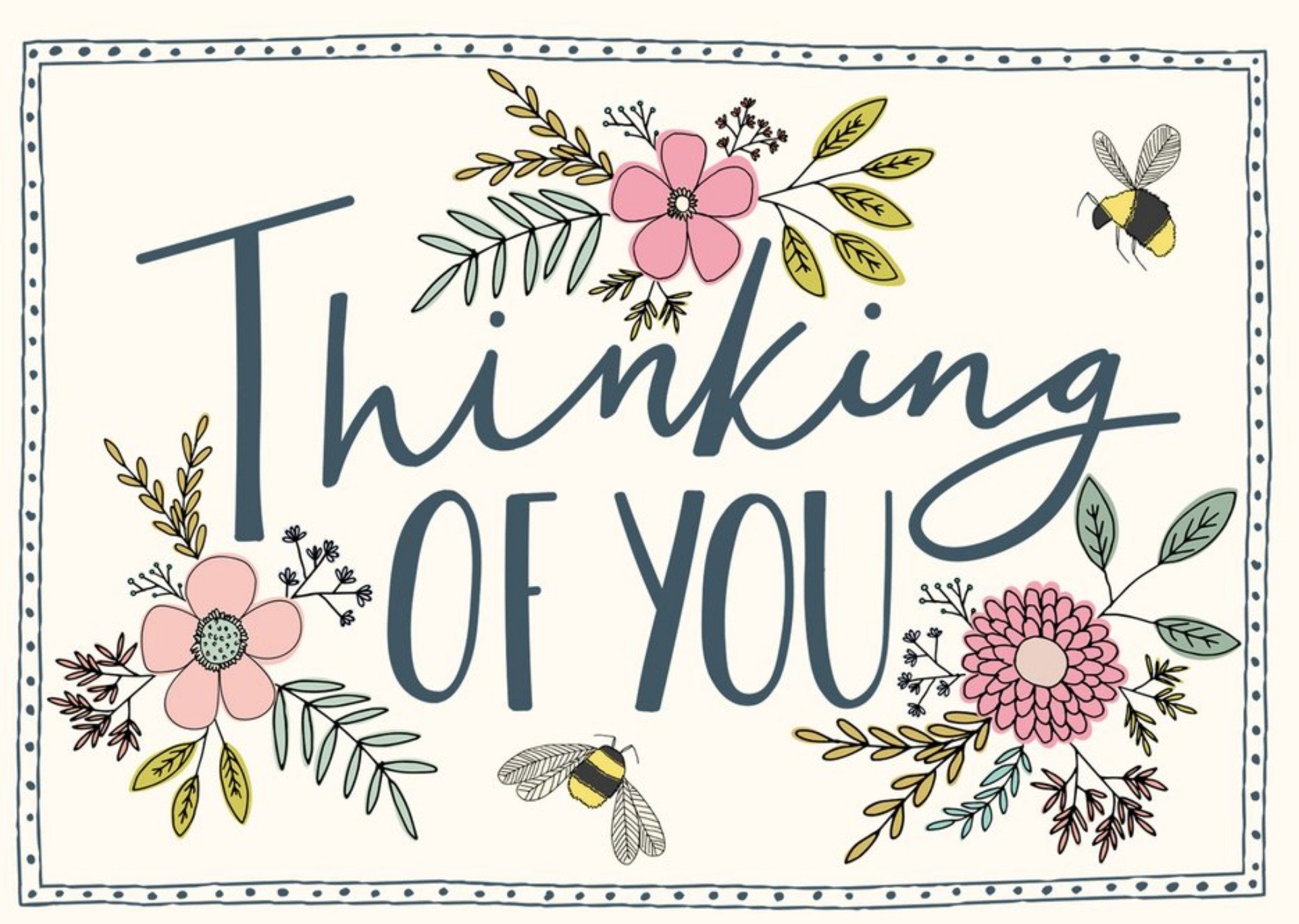 Moonpig Floral Illustration With Bees Thinking Of You Card