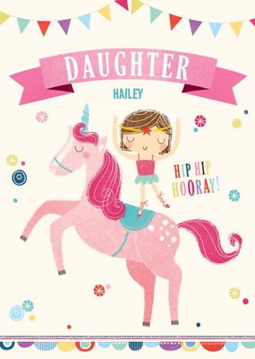 Cute illustrative unicorn and girl Daughter Birthday Card  