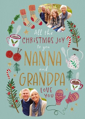 Christmas Joy To Nanna And Grandpa Illustrated Photo Upload Card