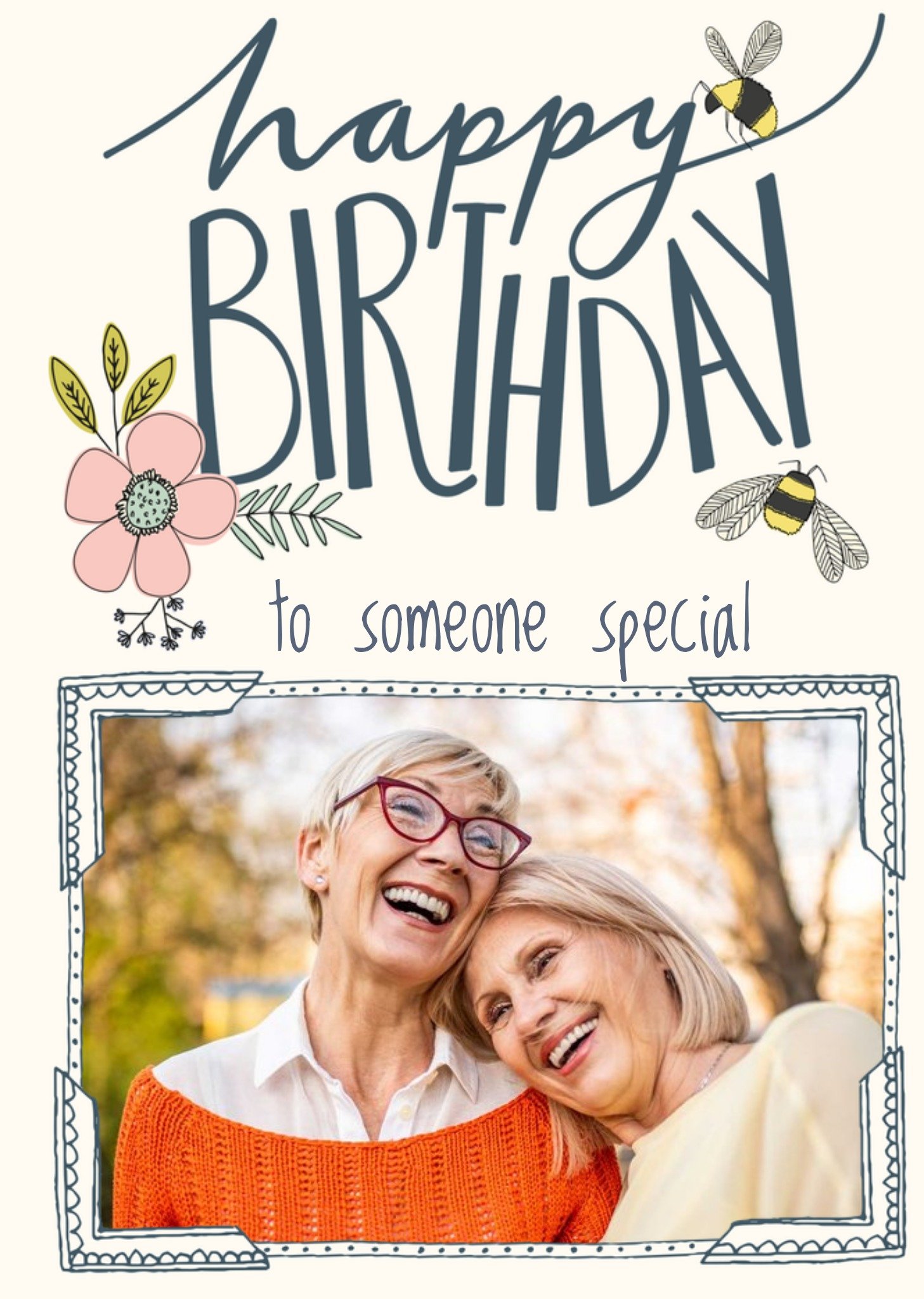 Moonpig Photo Birthday Card - Someone Special - Flowers - Bees - Photo Upload