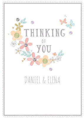 Floral Illustration On A White Background Thinking Of You Card