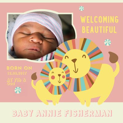 Rainbow Lions New Baby Photo Upload Card