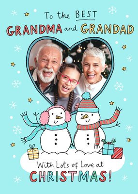 Best Grandma And Grandad Cute Snowman Illustration Photo Upload Christmas Card