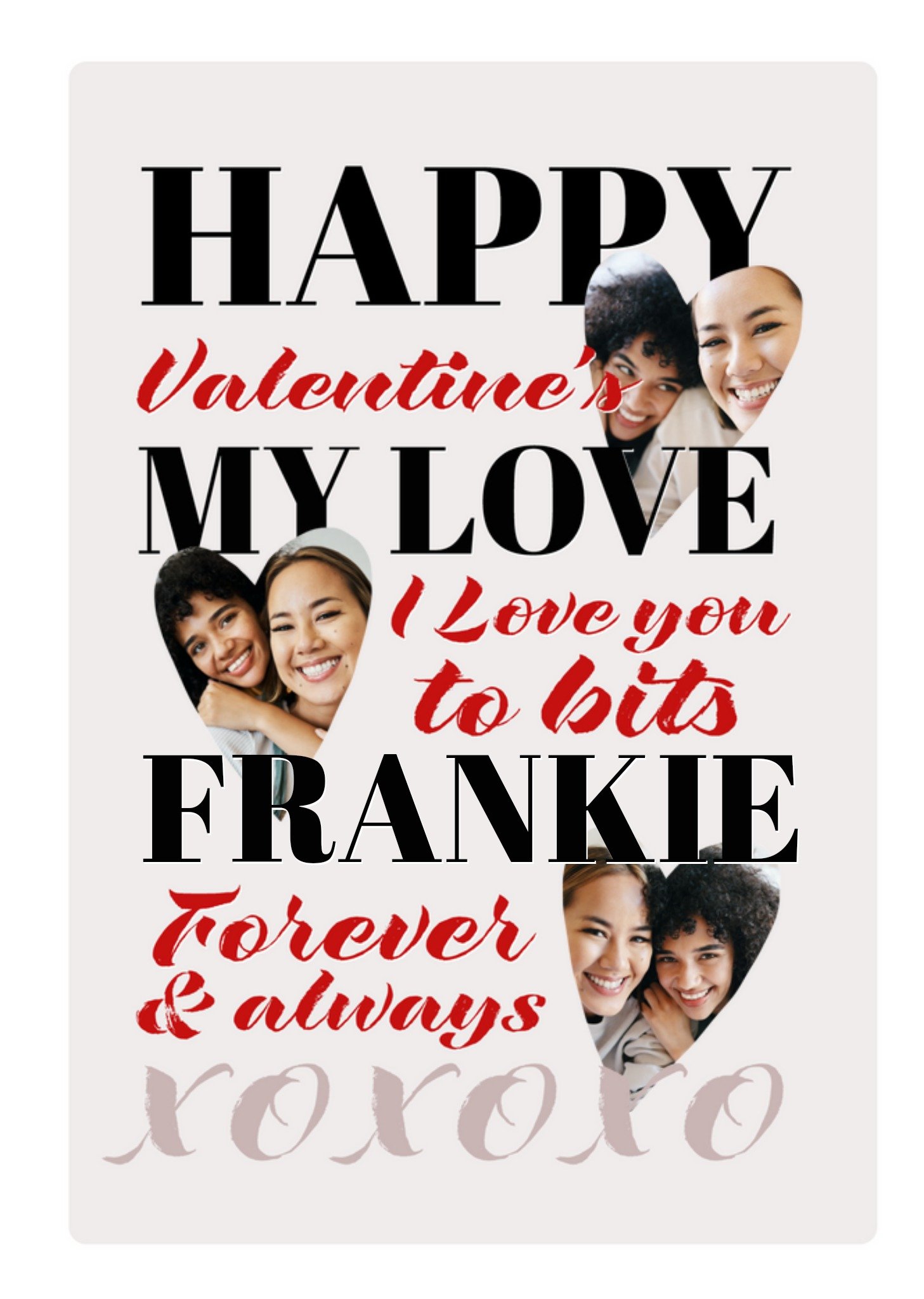 Moonpig Tenderhearted I Love You To Bits Mixed Fonts Typography Photo Upload Valentine's Day Card Ec