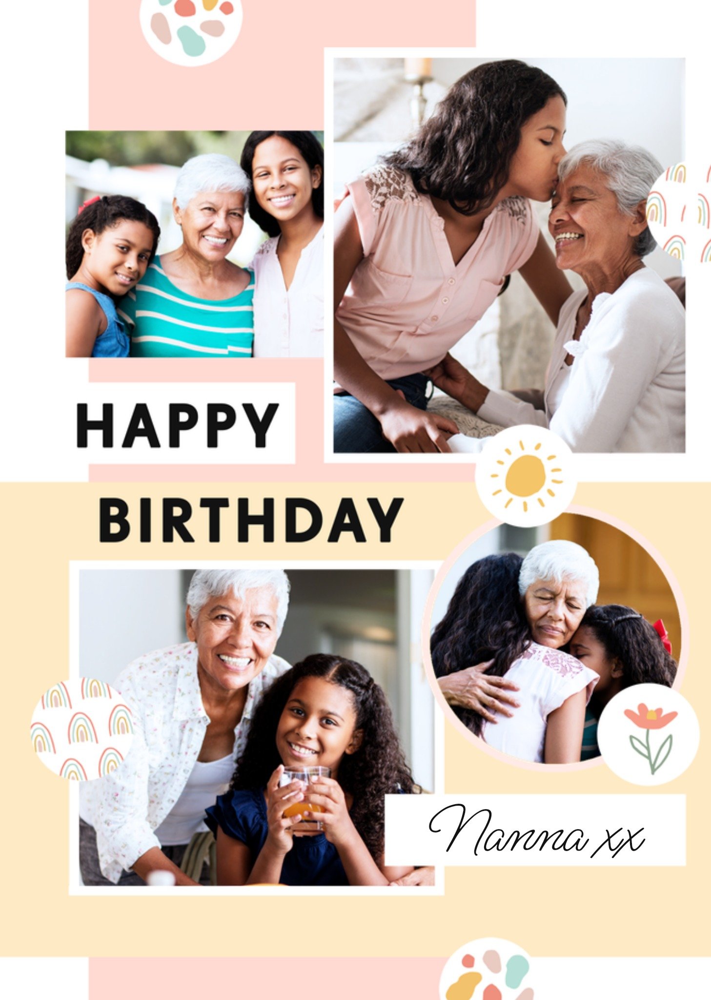 Moonpig Happy Birthday Nanna Photo Collage Painted Shapes Photo Upload Birthday Card