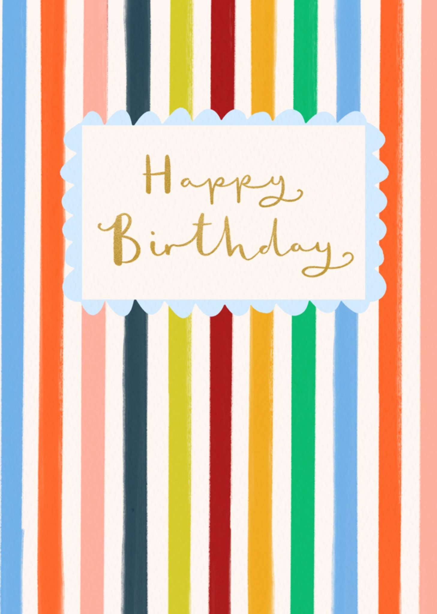 Moonpig Colourful Striped Gold Script Happy Birthday Card