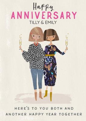 Female Couple Editable Anniversary Card