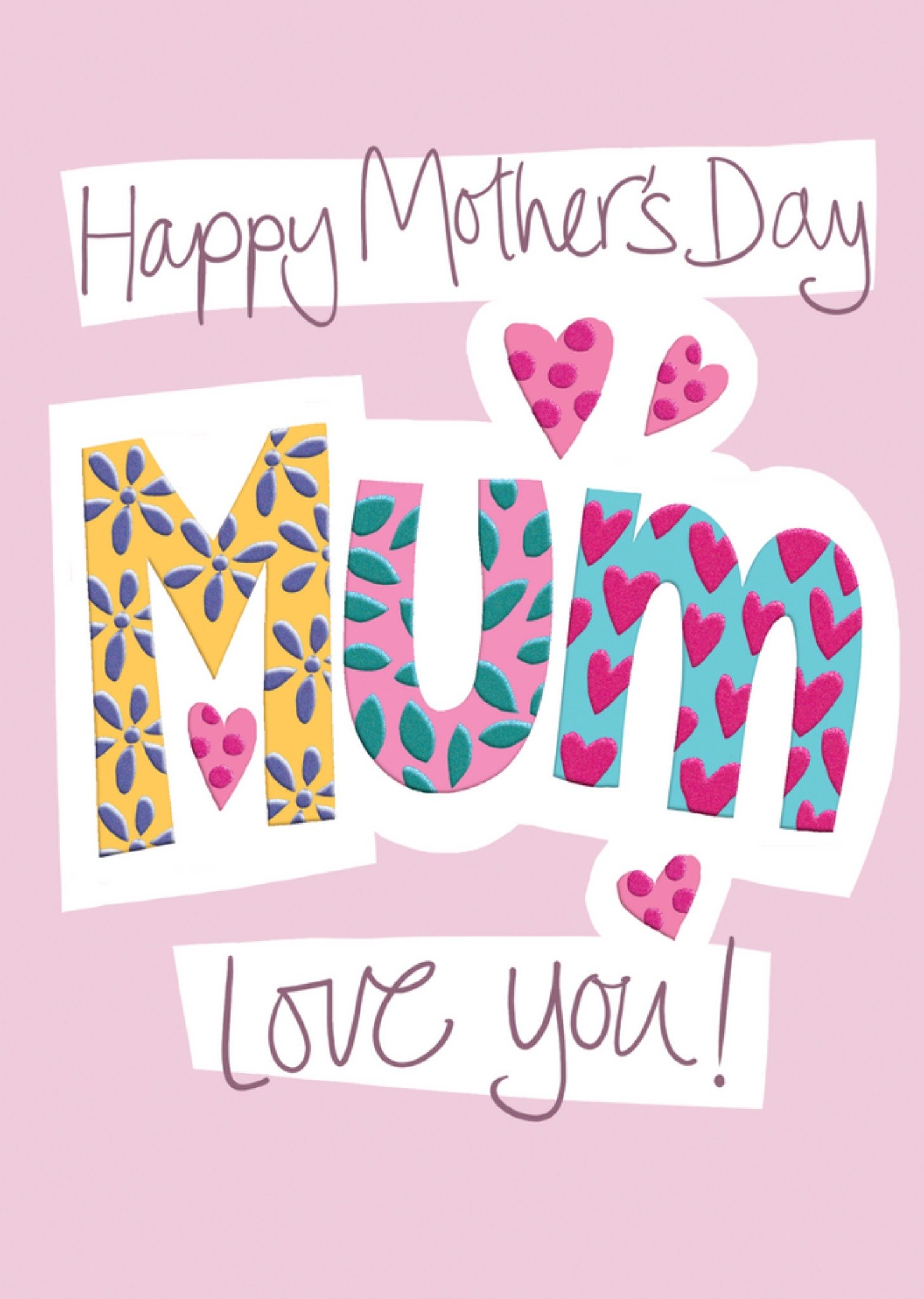 Moonpig Fun Bright Patterned Love You Mum Mother's Day Card, Large