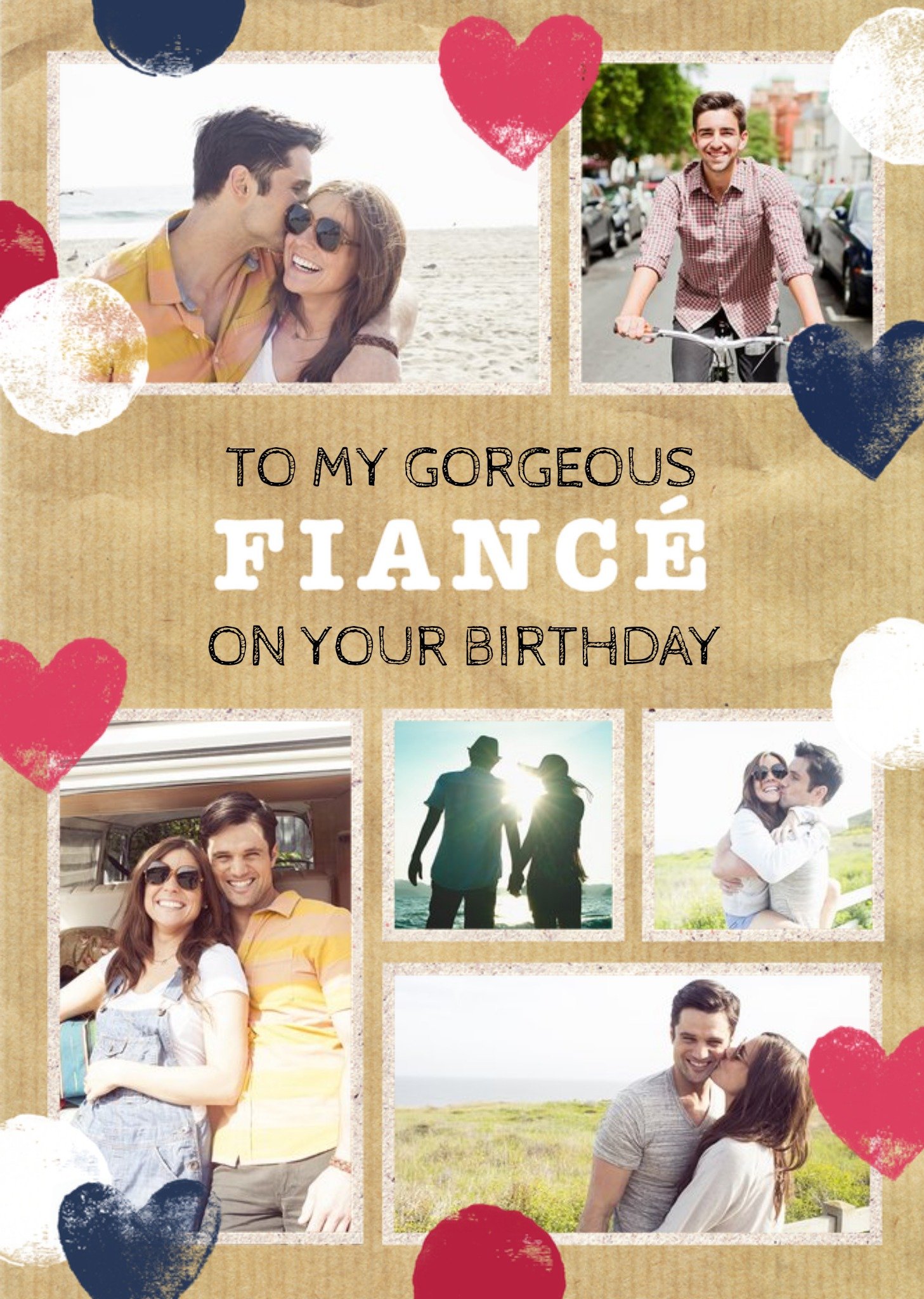 Moonpig Stamped Hearts Gorgeous Fiance Photo Birthday Card